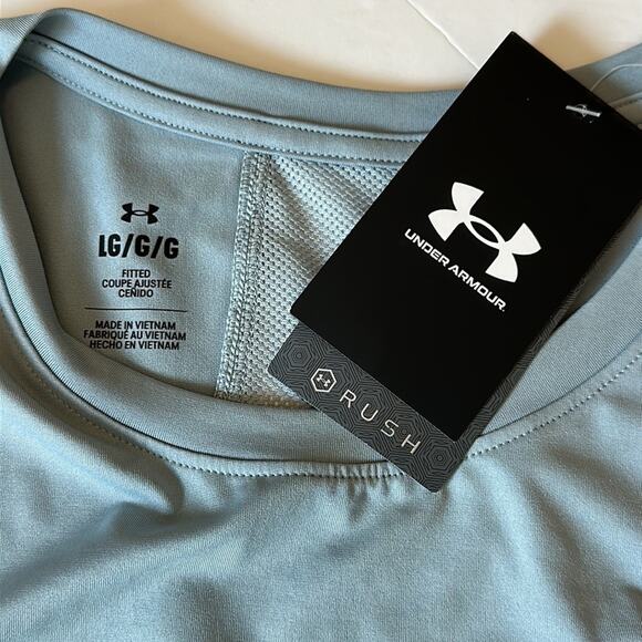 Under Armour RUSH Vent T-Shirt NEW Slate Blue Fitted Stretch Mesh Size L - Picture 9 of 12